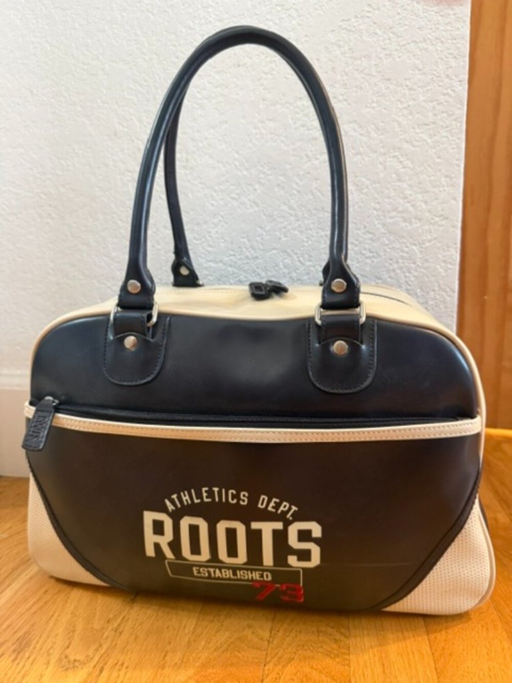Roots 73 Bowling Bag Navy Cream Y2K Satchel Shoulder Purse